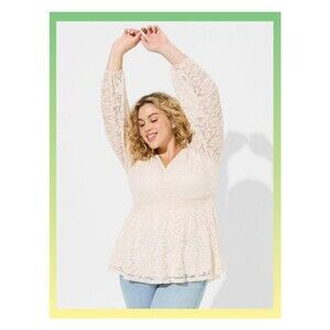 NWT Torrid 4X Stretch Lace V-Neck Smocked Waist Long Sleeve Babydoll Top Size 26